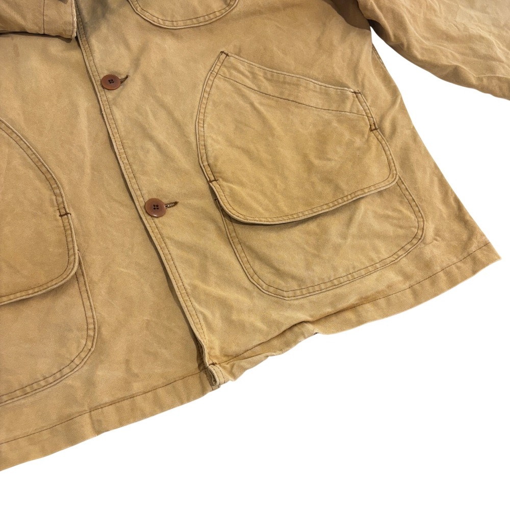 LL Bean Field Barn Coat Jacket Mens XL Tan Canvas Red Wool Plaid Lined Vintage - Picture 10 of 12